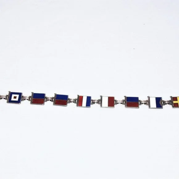 1940s Sterling Silver Enamel Nautical Flag “Sweetheart” Bracelet WWII
